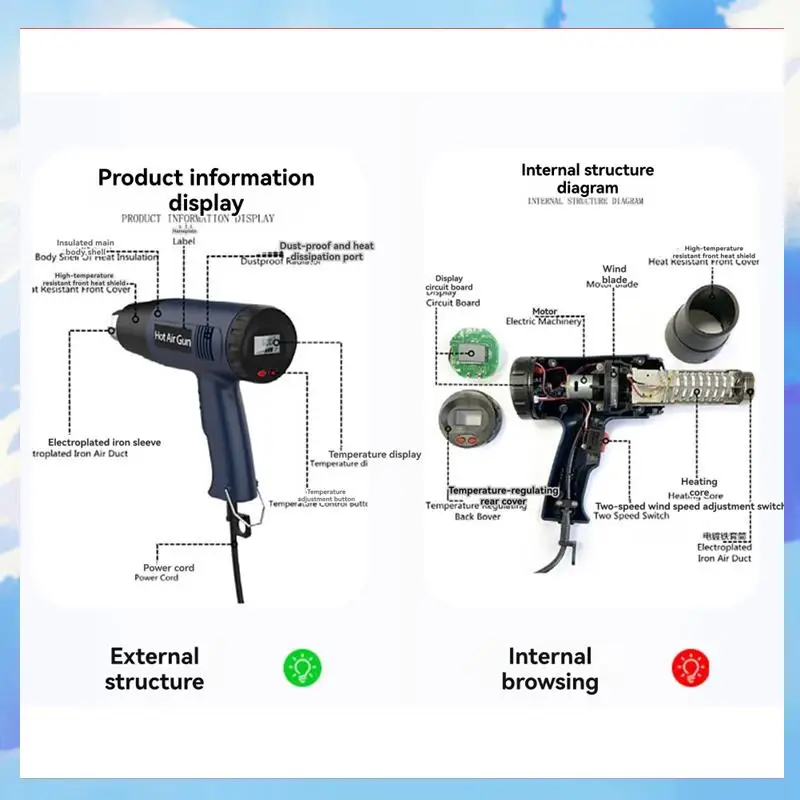

Air Dryer Digital Display Car Film Heat Gun For Welding Hot Air Machine, Shrink Packaging, Car Film US Plug-[A22I]