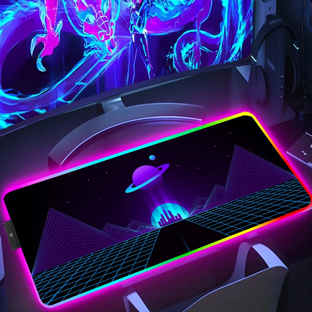 

Светодиодная RGB-подсветка для мыши, игровой коврик для клавиатуры, ретро-дизайн Cyber Planet, аксессуары для ПК, коврик для мыши, геймерский настольный коврик, аниме-коврик для мыши