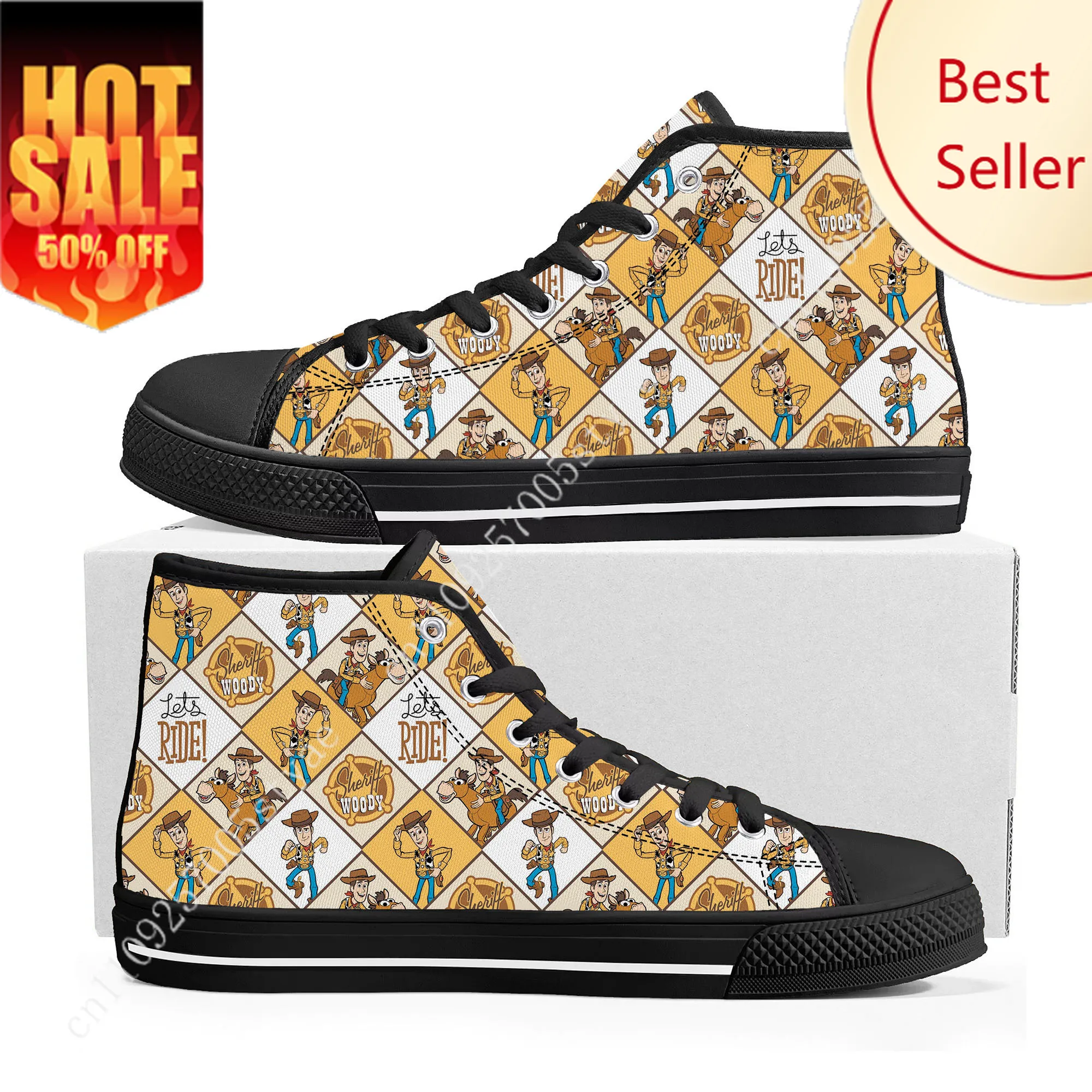 

Woody Toy Story High Top Sneakers Disney Cartoon Movie DIY Decoratation Shoes Design Your Photo Party Holiday Gifts Custom Shoe