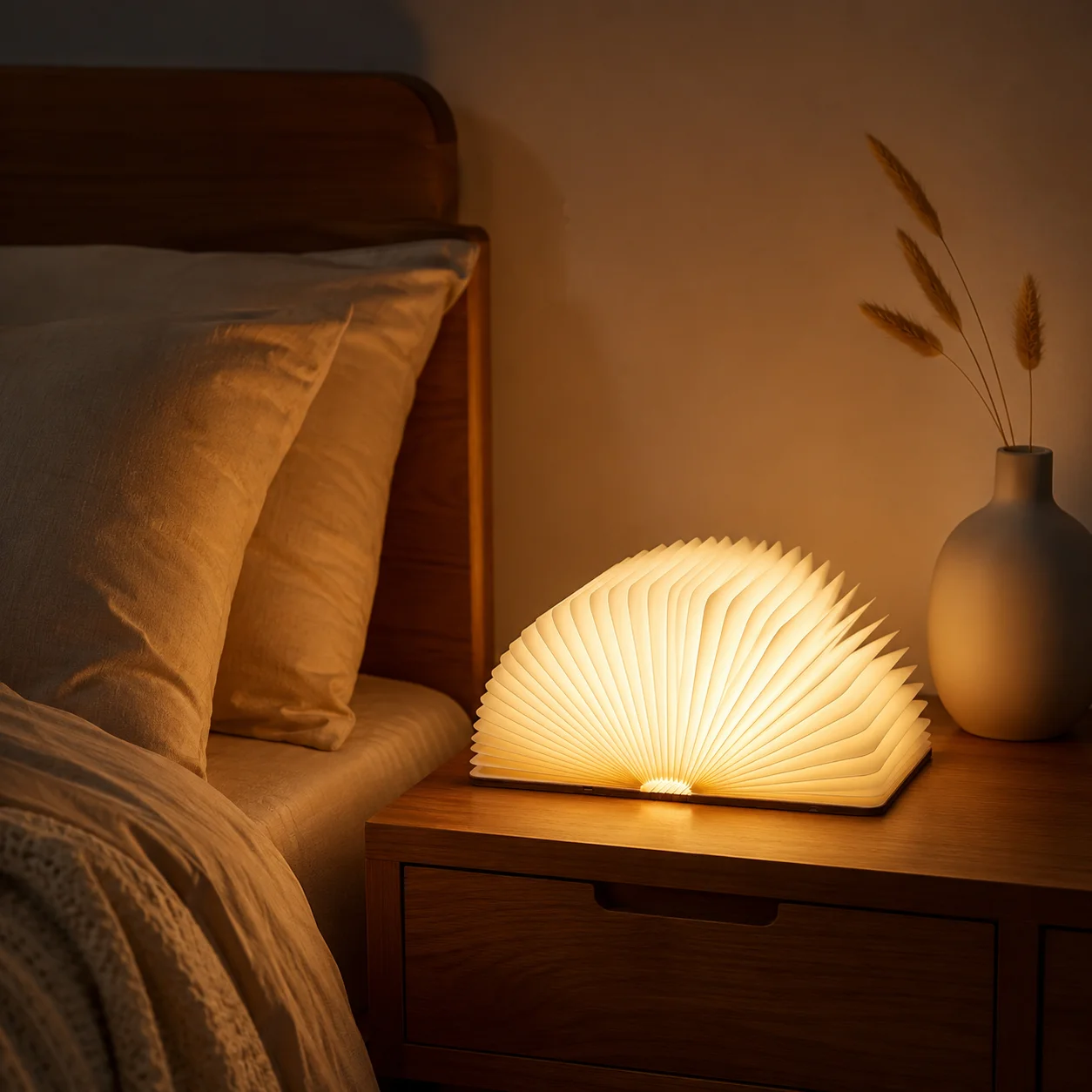 Wooden LED Book Lamp, USB Powered Foldable Reading Light, Cute Night Light Gift for Bedroom Decor Kids Birthday Holiday