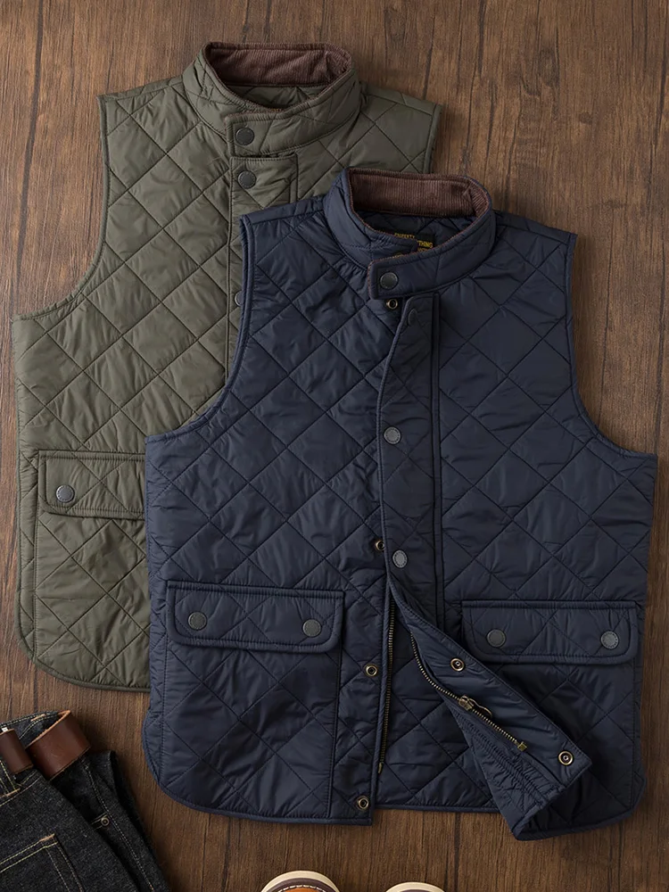 American Retro Workwear Jacket Men's Spring Autumn Outdoor Multi-Pocket Quilted Cotton Vest Fashionable Urban Style