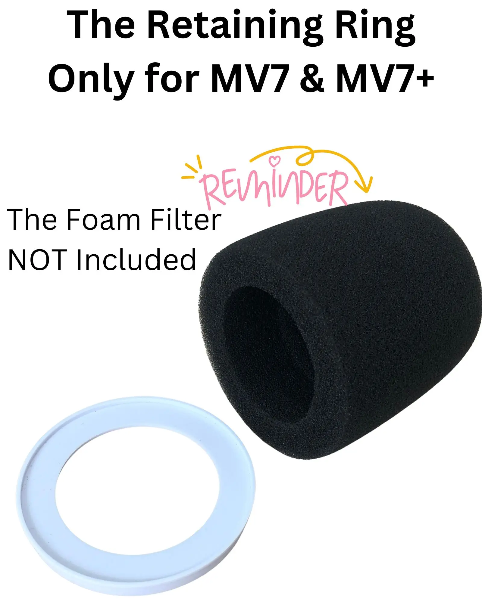 Accessorio filtro pop MV7 per supporto base parabrezza per microfono Shure MV7, MV7X, MV7i e MV7+, bianco (schiuma non inclusa)