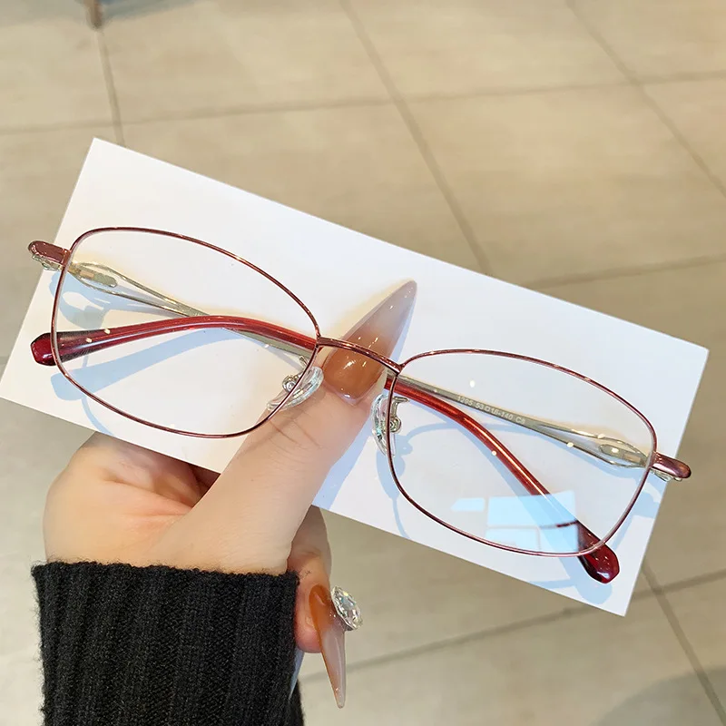 Retro Red Glasses Frame Women's Fashion Small Frame, Anti Blue Light Can Be Matched with Prescription Square Flat Glasses