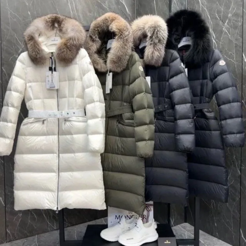 Winter New Large Fur Collar Belt Thickened White Duck Down Jacket Women's Mid-length Down Coats Warm Slim Puffer Jacket Women - Image 4