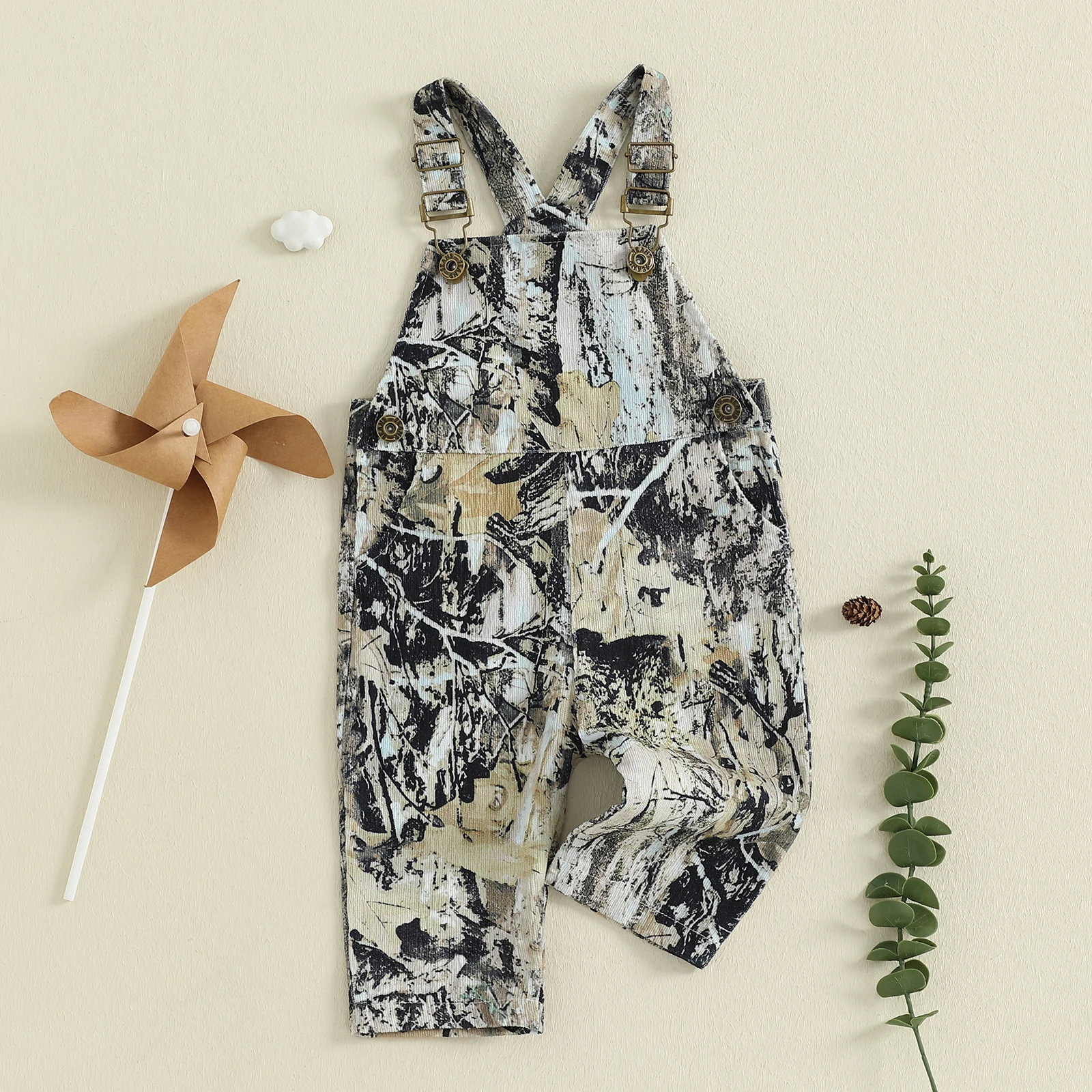 Toddler Baby Pants Overalls Fashion Print Sleeveless Square Neck Full Length Romper