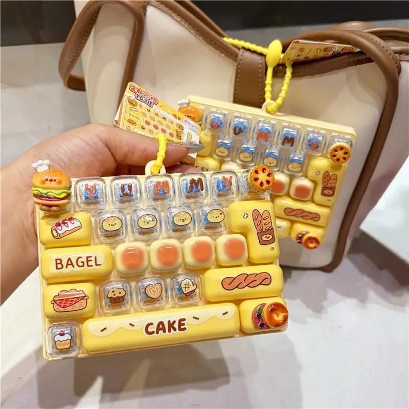 1Pcs 26 Key Click Button Keychain, Cute Burger Bagel Fidget Toy, Anti-Anxiety Decompression Bag Pendant for Office Relax view 2