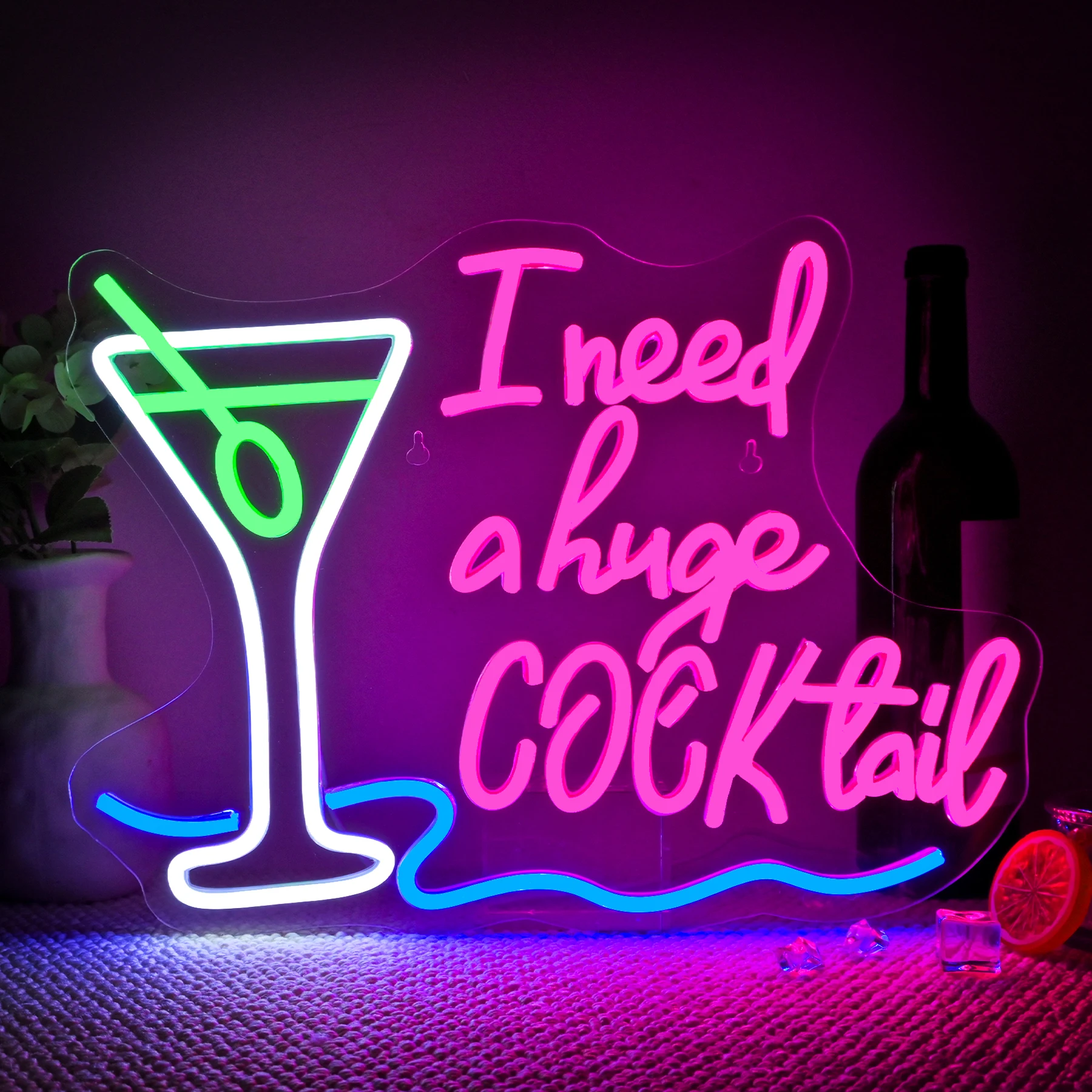

I Need a Huge Cocktail Красочные светодиодные неоновые вывески Настенный декор для бара Домашний бар Вечеринка Паб Ночной клуб Человек Пещера Бистро