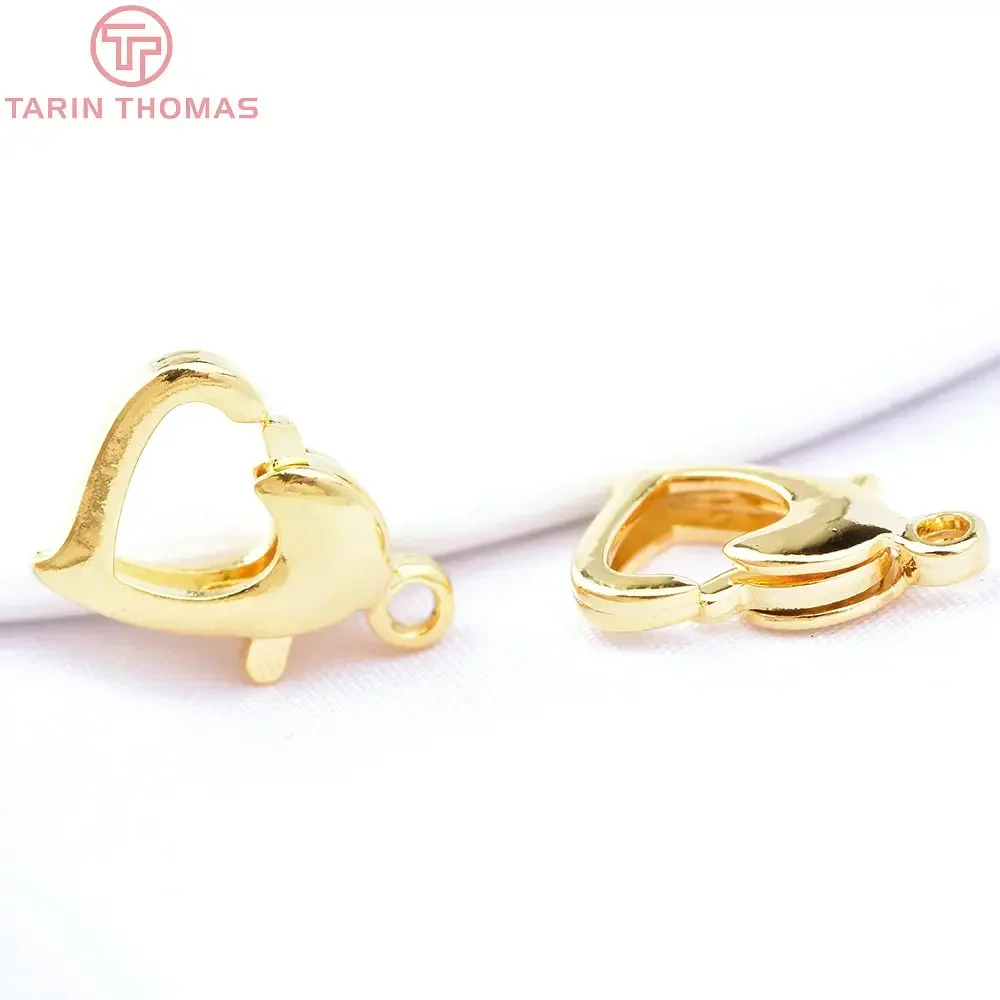 (6542)10PCS 9x13MM Brass Heart Shaped Lobster Clasps Connect Necklaces and Bracelets Clasps Jewelry Making Accessories Wholesale