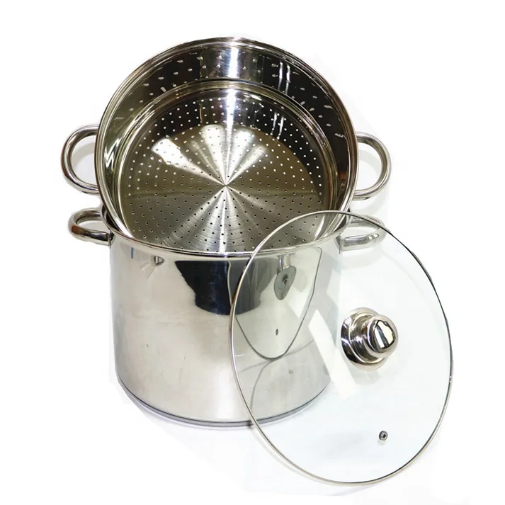 

Набор из 3-х двухслойных пароварок из нержавеющей стали (диаметр 20см, 22см, 24см, 26см) с крышками из стекла для приготовления пасты и риса