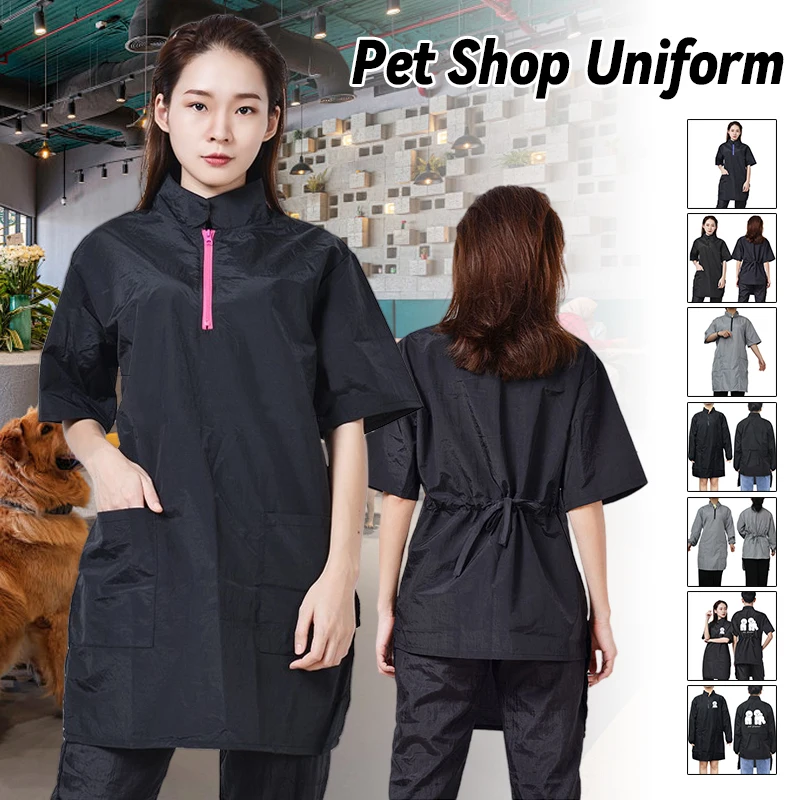 

Pet Grooming Clothing Waterproof Work Clothes For Pet Stores Short Sleeve Tops Anti Hair And Anti-static Pet Groomer Uniform