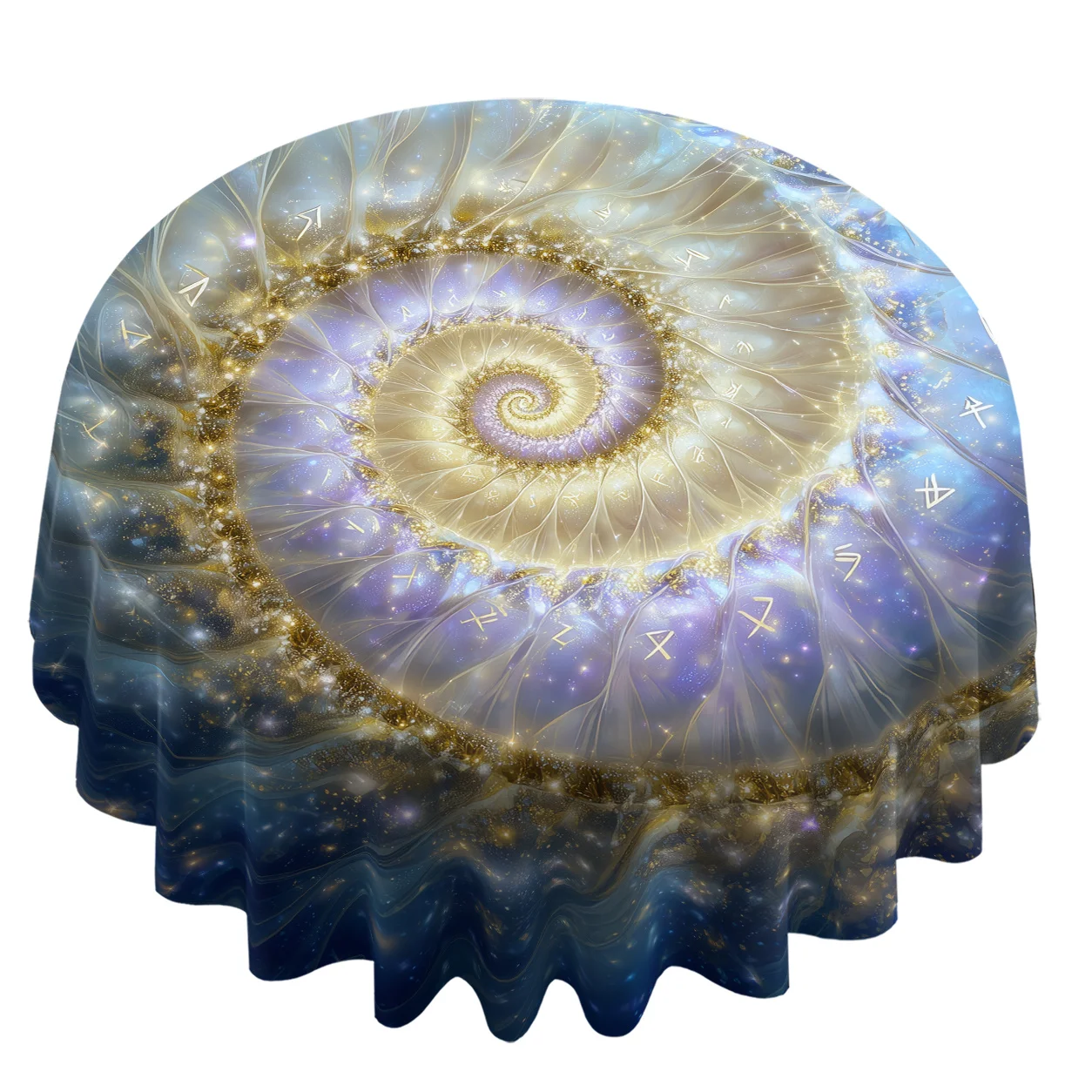 1pc Round Tablecloth, Spiral, Starburst, Mysterious Symbols Forming a Dreamy Pattern 2D Printed Round Tablecloth