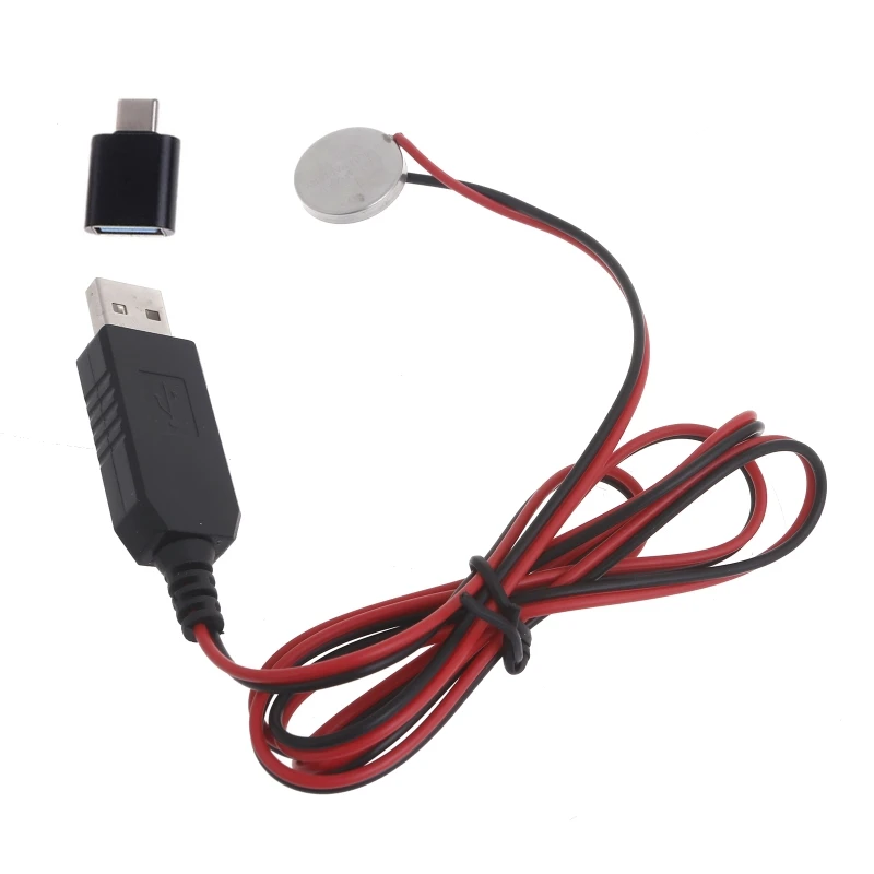 USB to 3V CR2032 Dummy Battery Charging Cable with Type-C Adapter Repalce CR2032 3V Battery for CR2032 Powered Devices