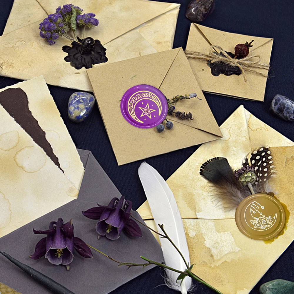 Moon series Wax Seal Stamp, Pentagram Sealing Wax Solid Brass Stamp Heads Removable, For Decorating Notebook Invitations