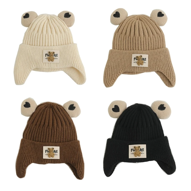 

Cartoon Bear Ear Protections Knitted Hat for Toddler Boys Girls Warm Bonnet