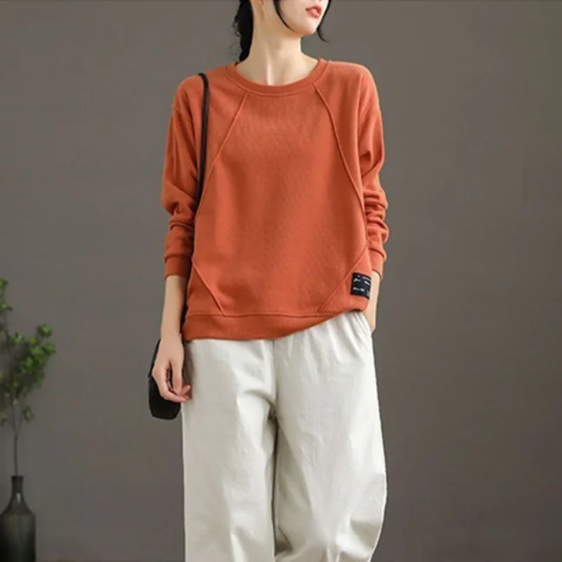 Casual Women New Clothing Loose Long Sleeve Spring Autumn Fashion Sweatshirts Solid Korean O-Neck Pullovers Versatile Trend Top