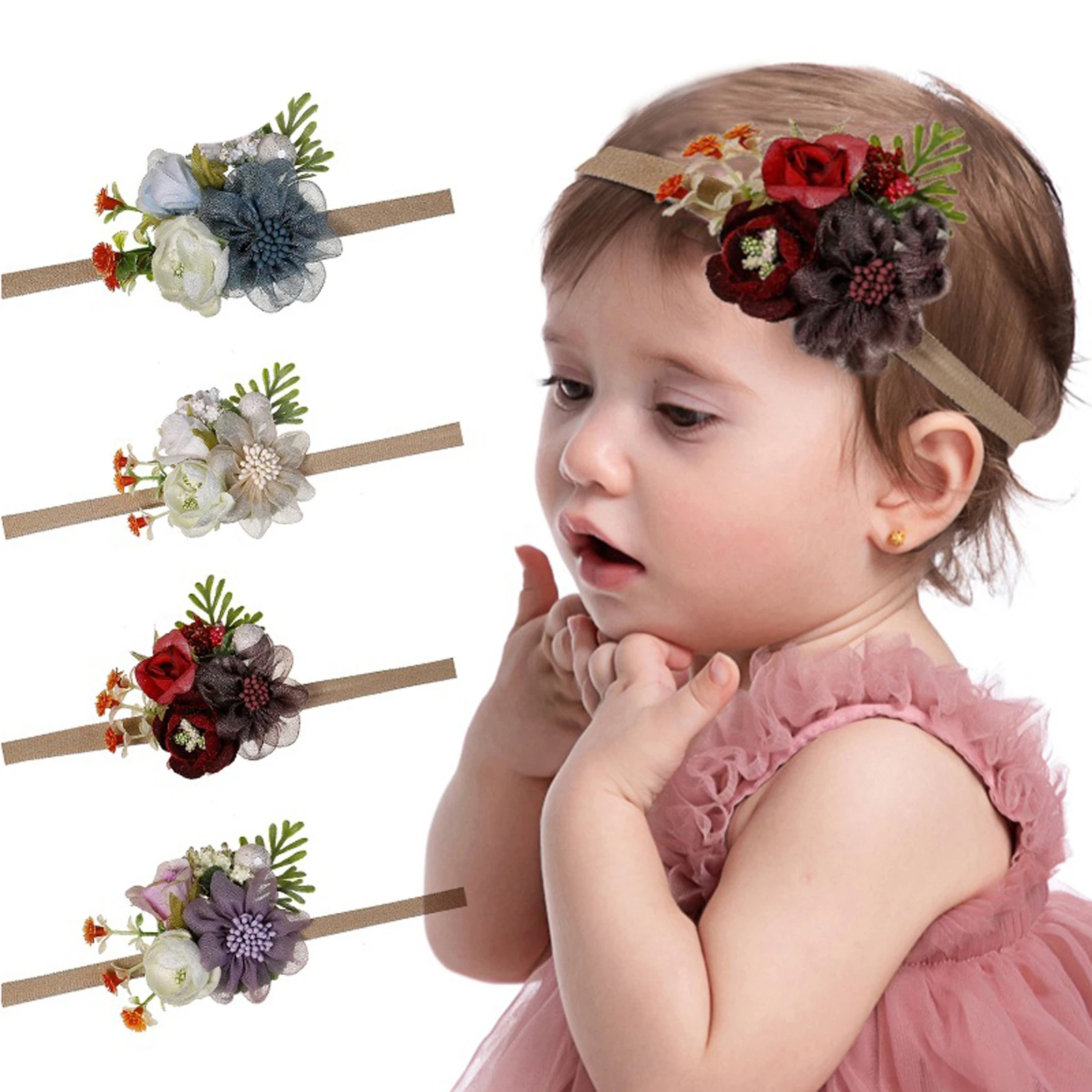 

Baby Girls Headwear Delicate Flower Nylon Headbands Hair Bands Accessories for Newborns Infants Toddlers Kids