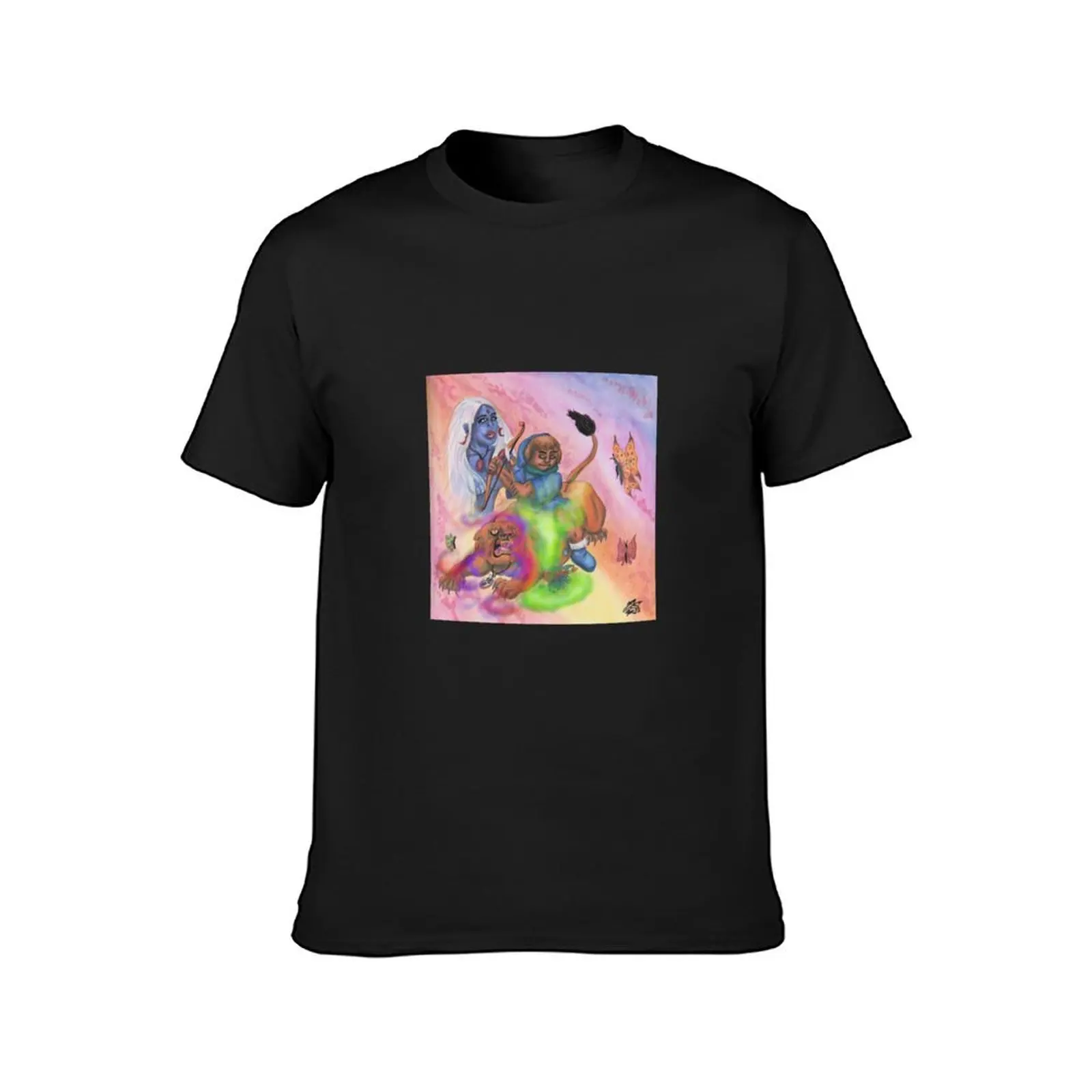 Watercolor Illustration Fantasy Love Eros riding Lion Princess T-Shirt plus sizes summer clothes heavyweight t shirts for men