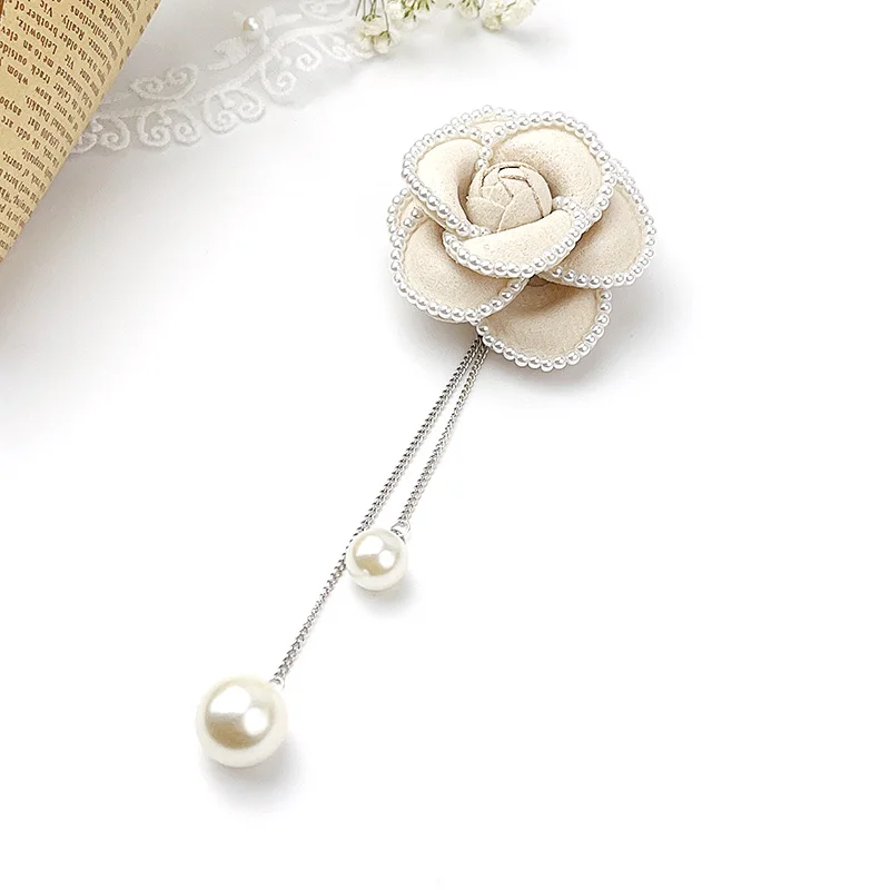 15 Styles New Design Handmade Flower Brooch Camellia Pearl Tassel Pins Korean Fashion Women Clothing Jewelry Accessories Corsage