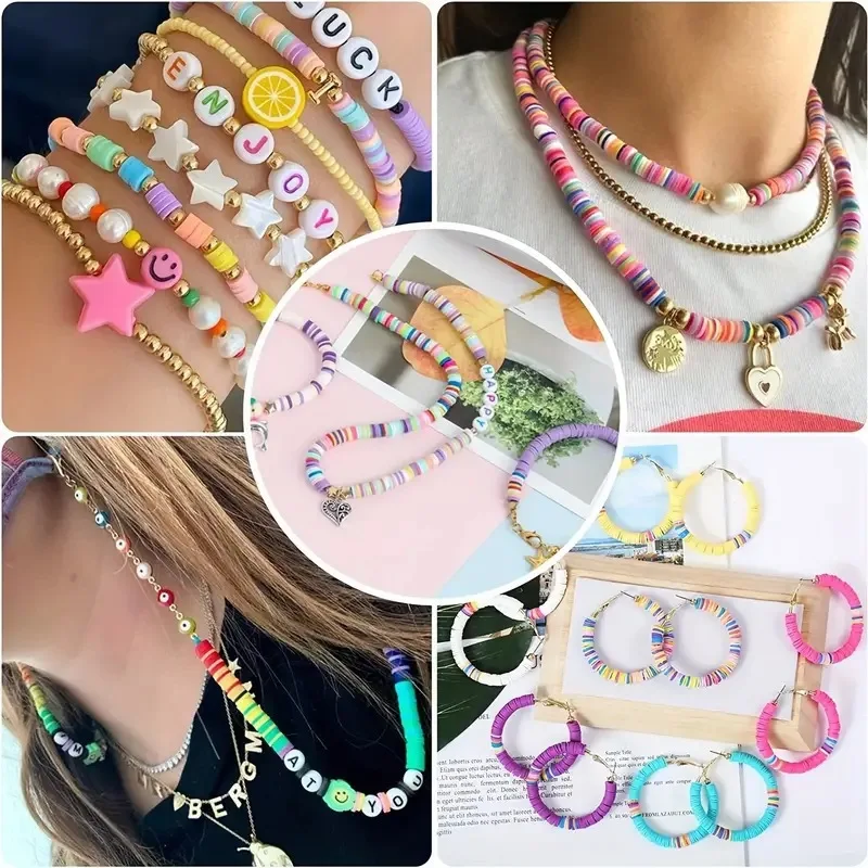 Tonperlen-Armbandherstellungsset für Anfänger, 7000 Stück, flache, adrette Polymer-Tonperlen mit Charms-Set für die Schmuckherstellung – Detail 8