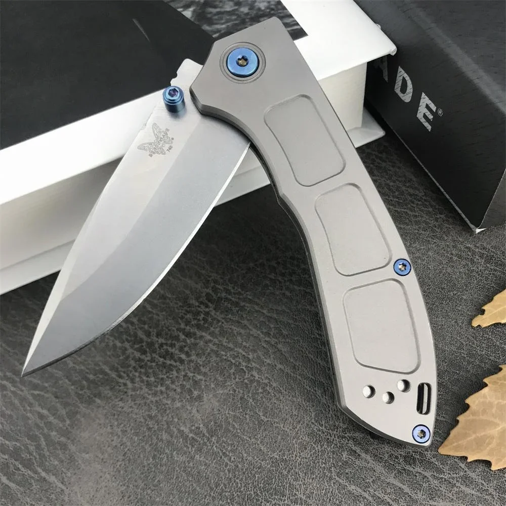 BM 748 Folding Knife D2 Drop Point Blade Gray Aluminum Handle Outdoor Tactical Hiking Hunting Portable Knife With Pocket Clip