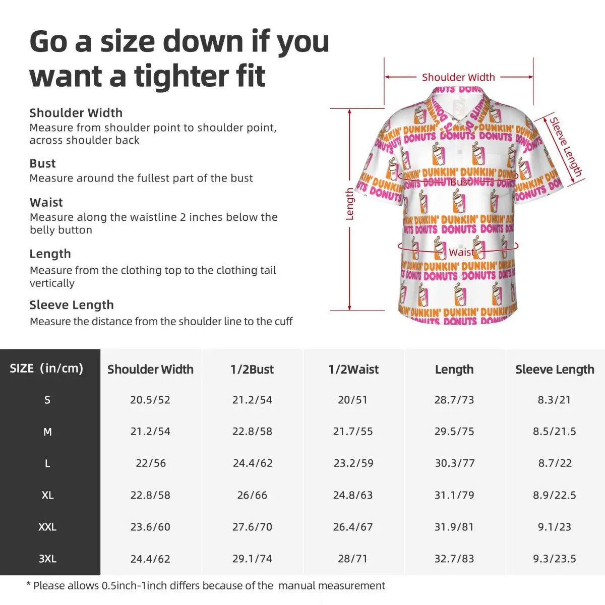 Dunkin Donuts Men's Shirts Hawaiian Short Sleeve Shirt Funny Lapel Tops for Summer Beach view 5