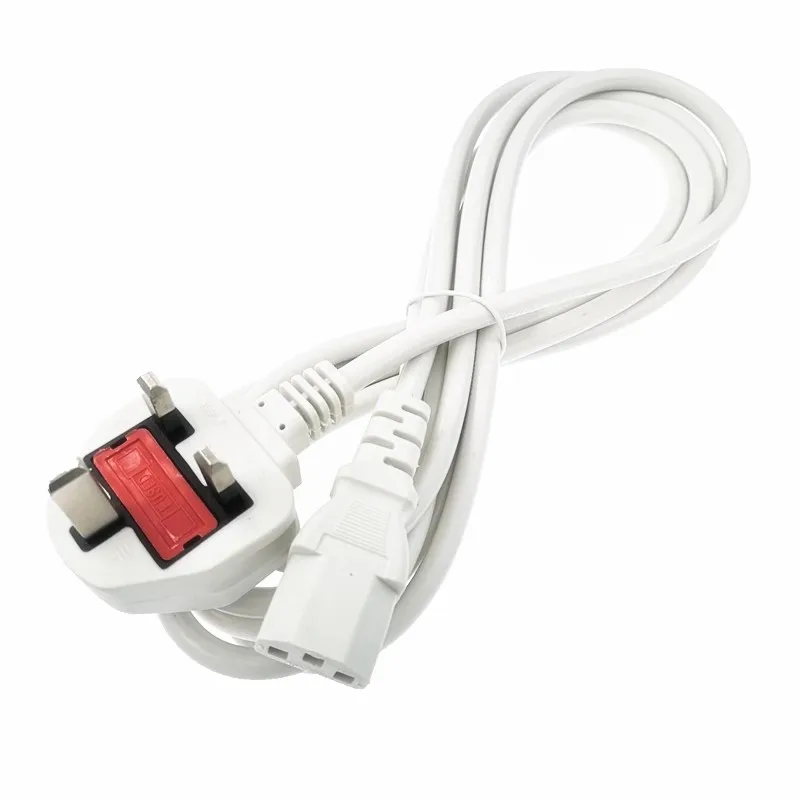 13A white Spec power cord 1.5m C13 pin tail three hole English standard with safety tube computer rice cooker plug