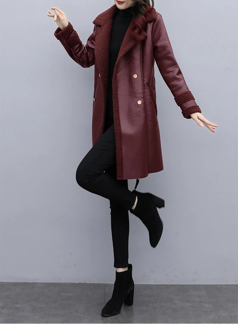 Leather Jacket For Women Fall 2023 New Lace-up Slim Fur Collar Casual Outer Wear Thick Fur Liner Leather Jacket Winter