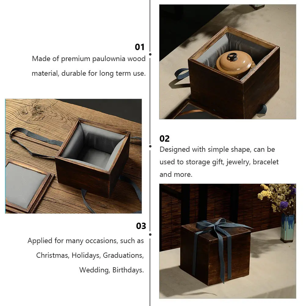 

Bayonet Cover Gift Storage Box Carbonized Paulownia Wooden Case S Brown Durable Eco Friendly Jewelry Organizer