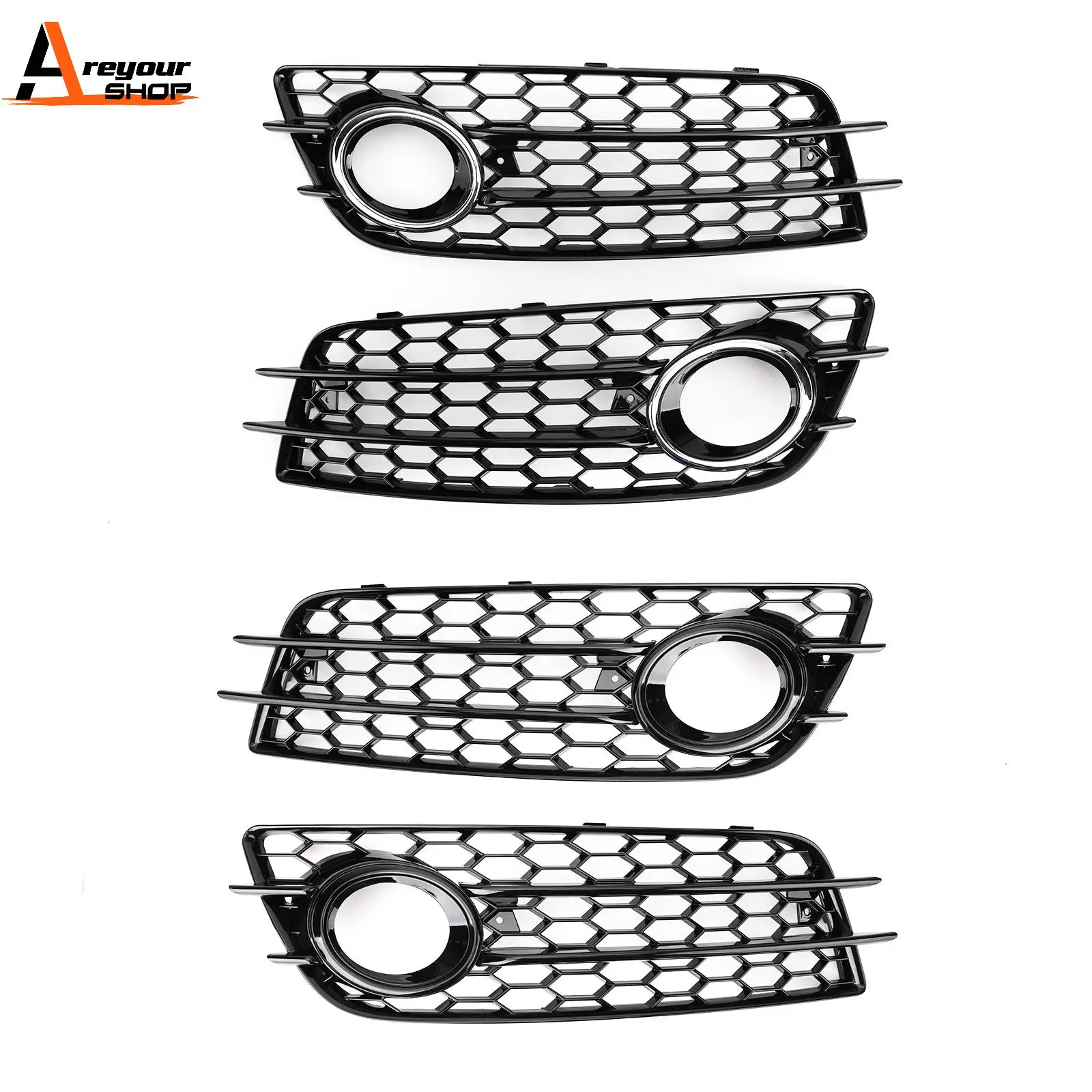 Aryourshop Honeycomb Style Fog Light Grill Bumper For Audi A4 S-LINE S4 2008-2012