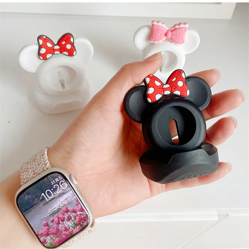 Silicone Charger Stand For Apple Watch Serie 8 7 6 5 SE For Iwatch Cartoon Cute Bow Tie Bear Charging Desktop Holder Accessories