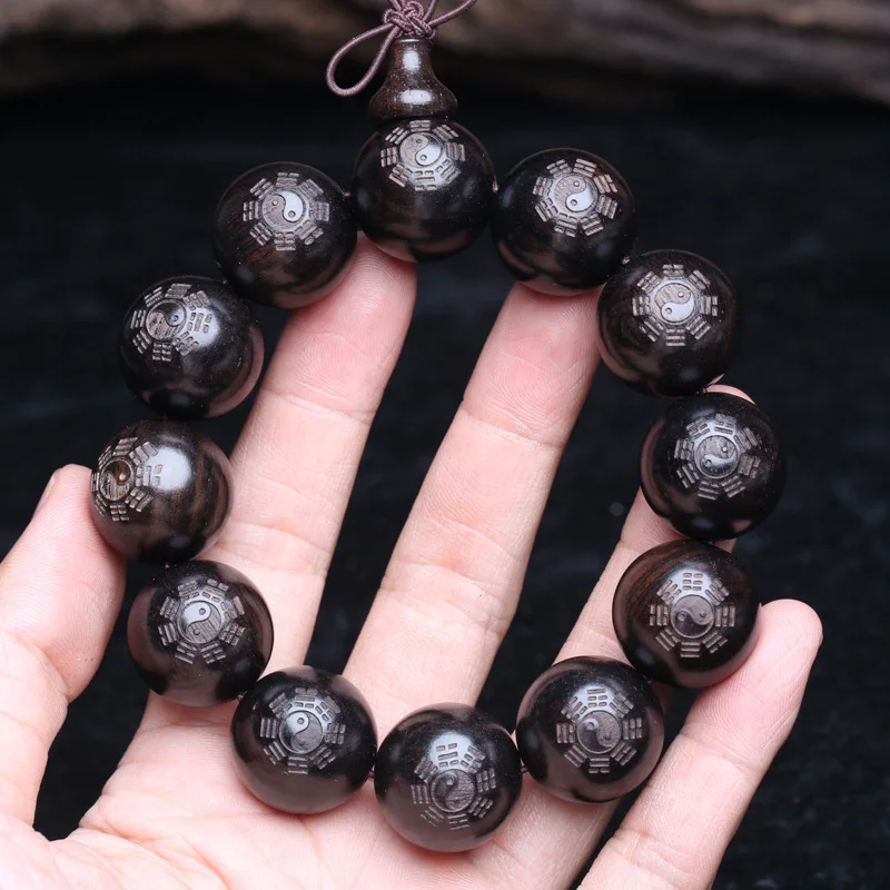 خشب الأبنوس الطبيعي منحوت الصليب تسعة أحرف تعويذة القيل والقال سوار الرجال 20 مللي متر بوذا الخرز الصلاة يبارك محظوظ HandString