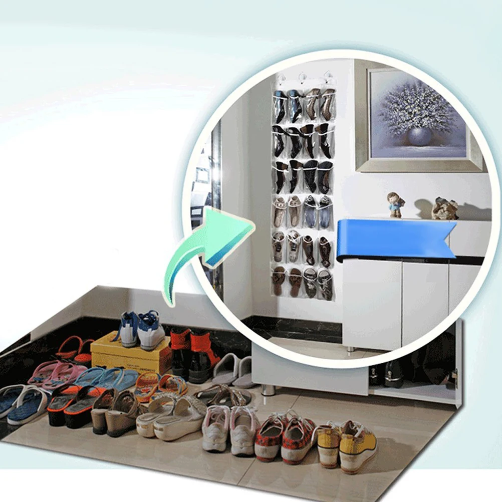 

Shoe Storage Rack Transparent Hanging Organizer Clothes Bags Metal Hooks Heavy Duty Closet Shelf Rack Kitchen
