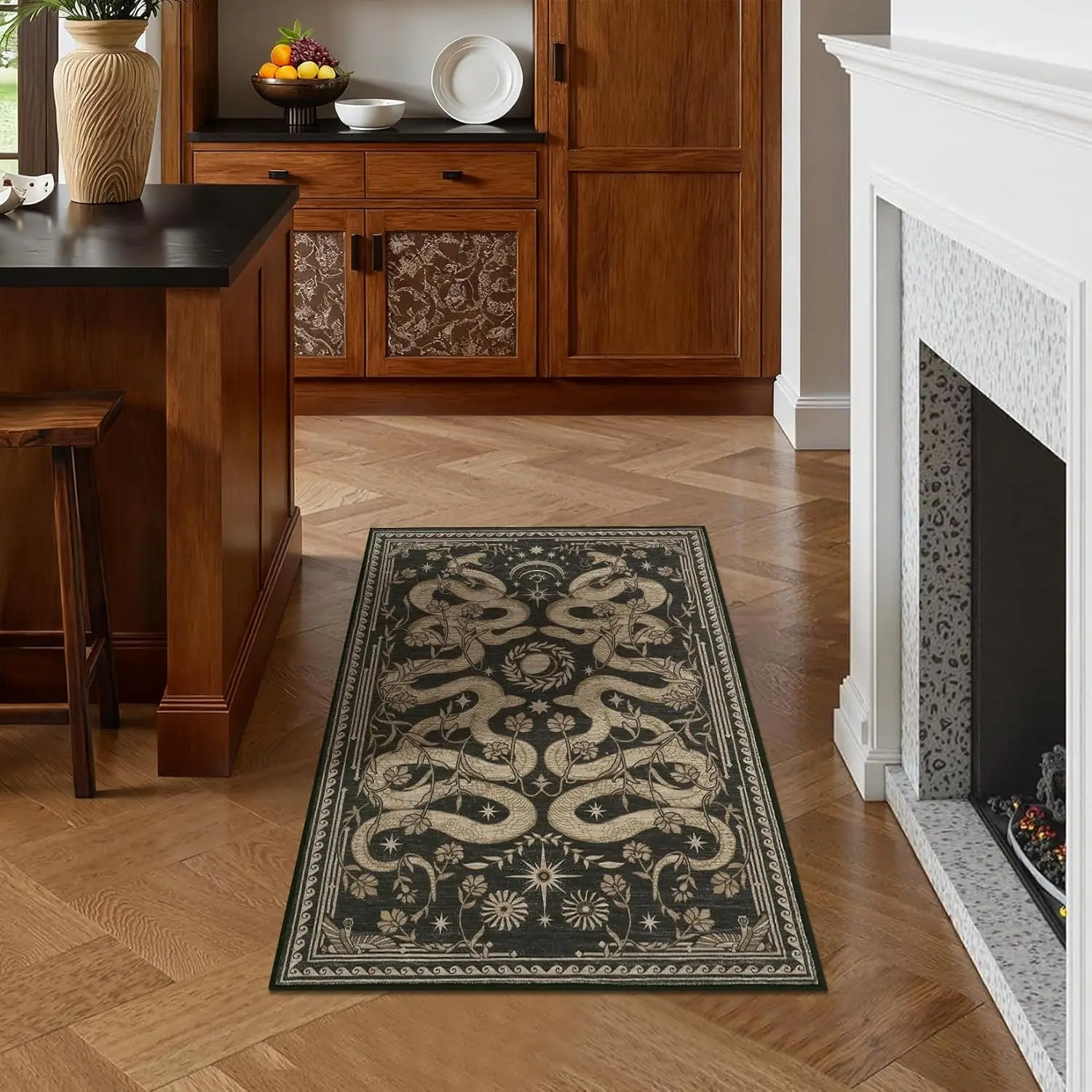 Snake Small Rug Washable Door Mat Indoor Rugs for Entryway Non-Slip Gothic Witchy Fantasy Soft Low-Pile Thin Mat for Kitchen