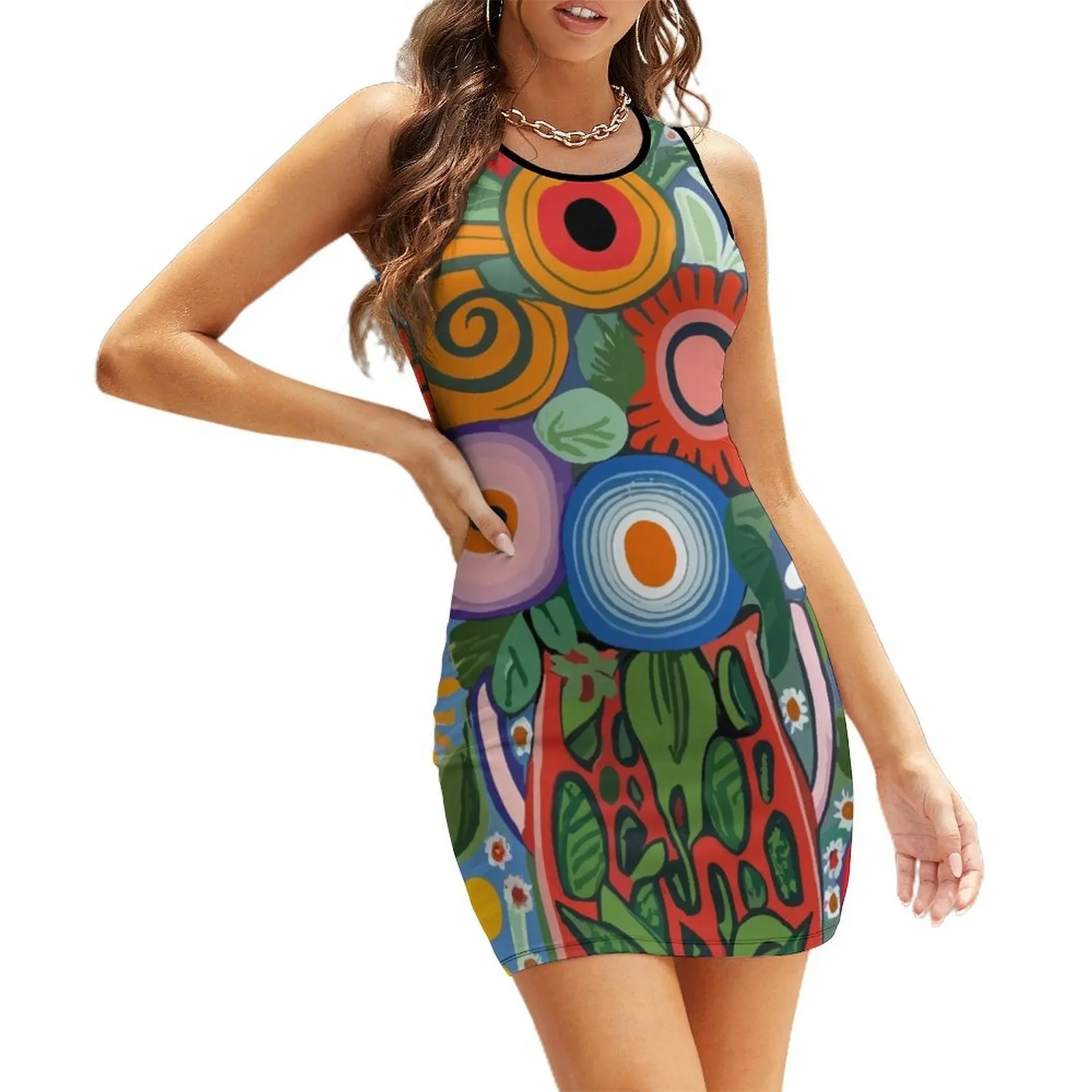 

Sweet Ojibway Floral Photographic Prints Sleeveless Sundress sexy dress dresses korean style party dresses women Dress vintage