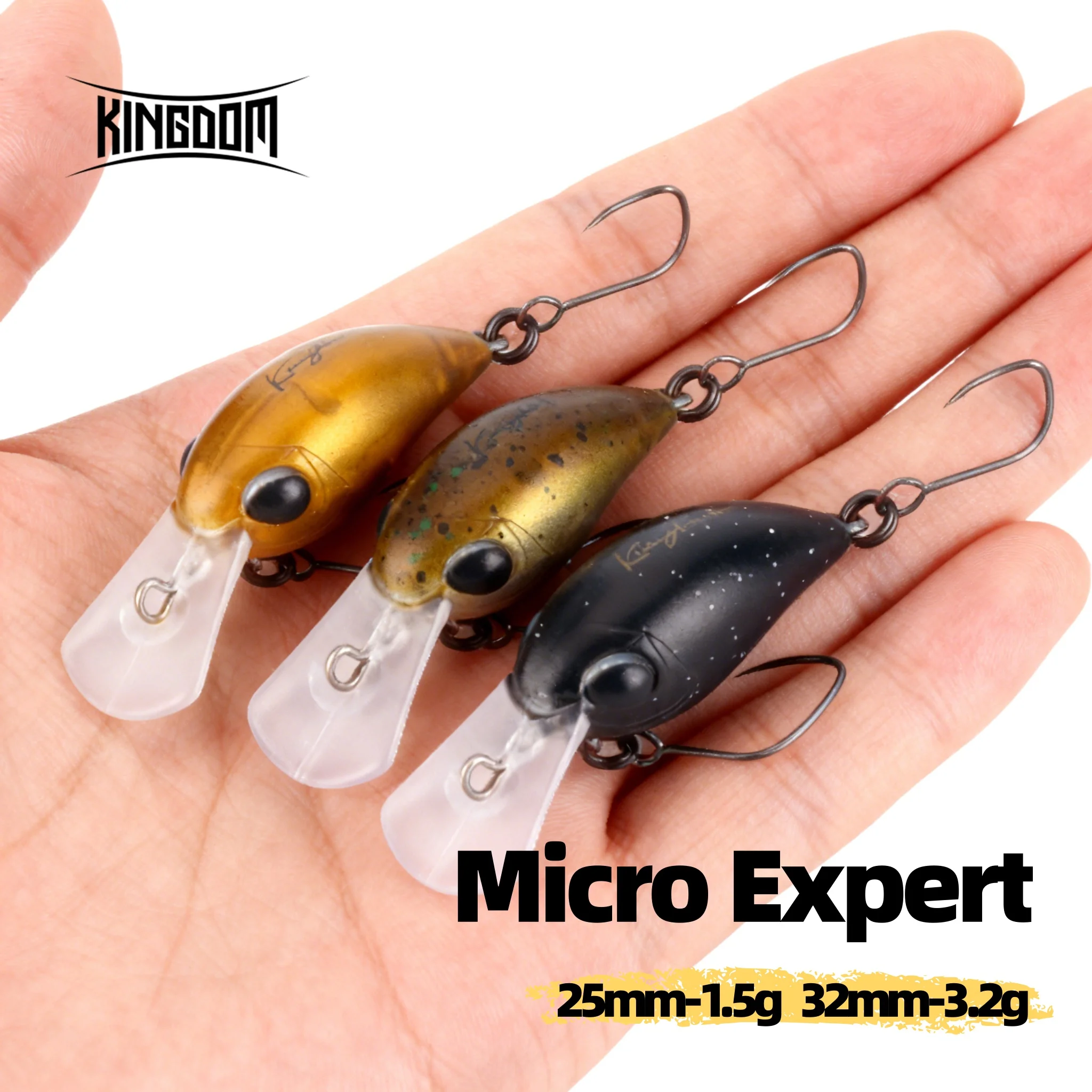 Kingdom Mini manivelle méné leurre 1.5g 25mm 3.2g 32mm flottant artificiel manivelle dur Wobblers pour la pêche au brochet de truite