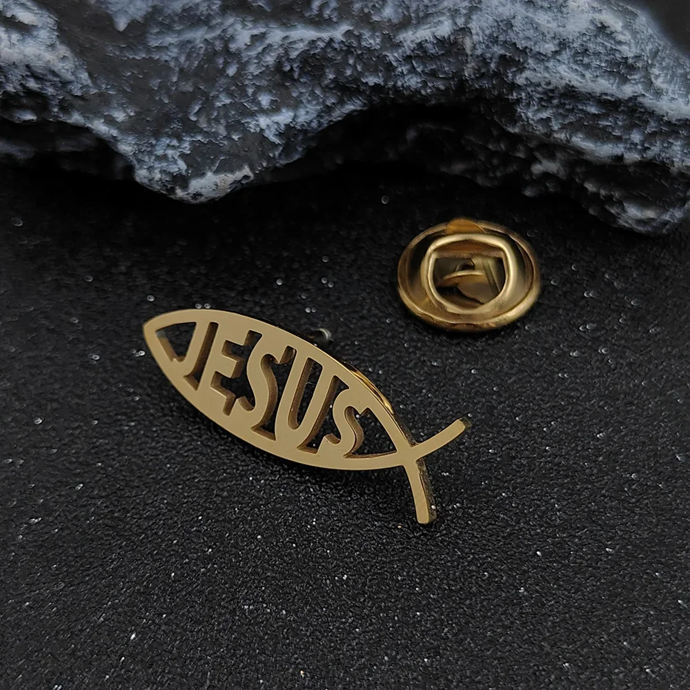 Animal Jesus Fish Pins Lapel Brooch Sweater Shirt Accessories Gifts Silver Color Cartoon Women Kids Jewelry Friends