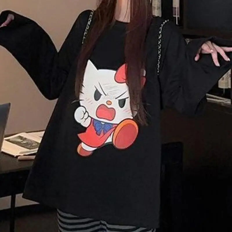 Sanrio HelloKitty Girl Kawaii Anime Mode Student Casual Lange Mouwen Herfst en lente shirt Ronde hals Trui Nieuwe tops