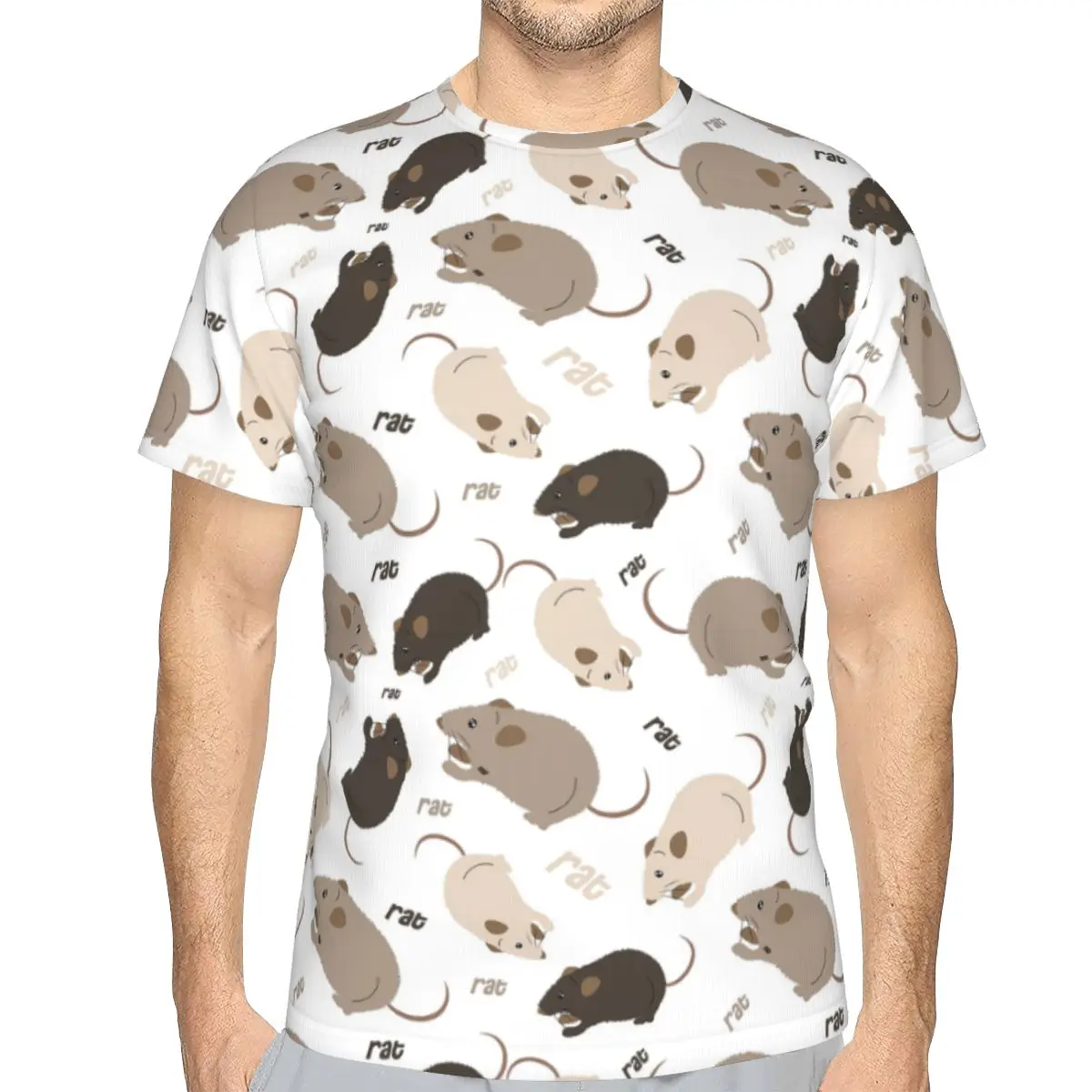 Rat Pattern 100% Cotton T-Shirt Men'sFashion T Shirts Men Crew Neck Short Sleeve