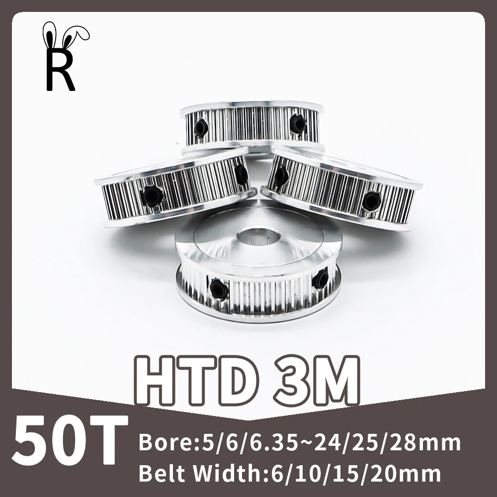 

50Teeth HTD 3M Pulley Wheel 50T Belt Pulley Bore5/6/8~24/25/28mm 3M Belt Width 10/15/20mm Synchronous Pulley HTD3M Timing Pulley