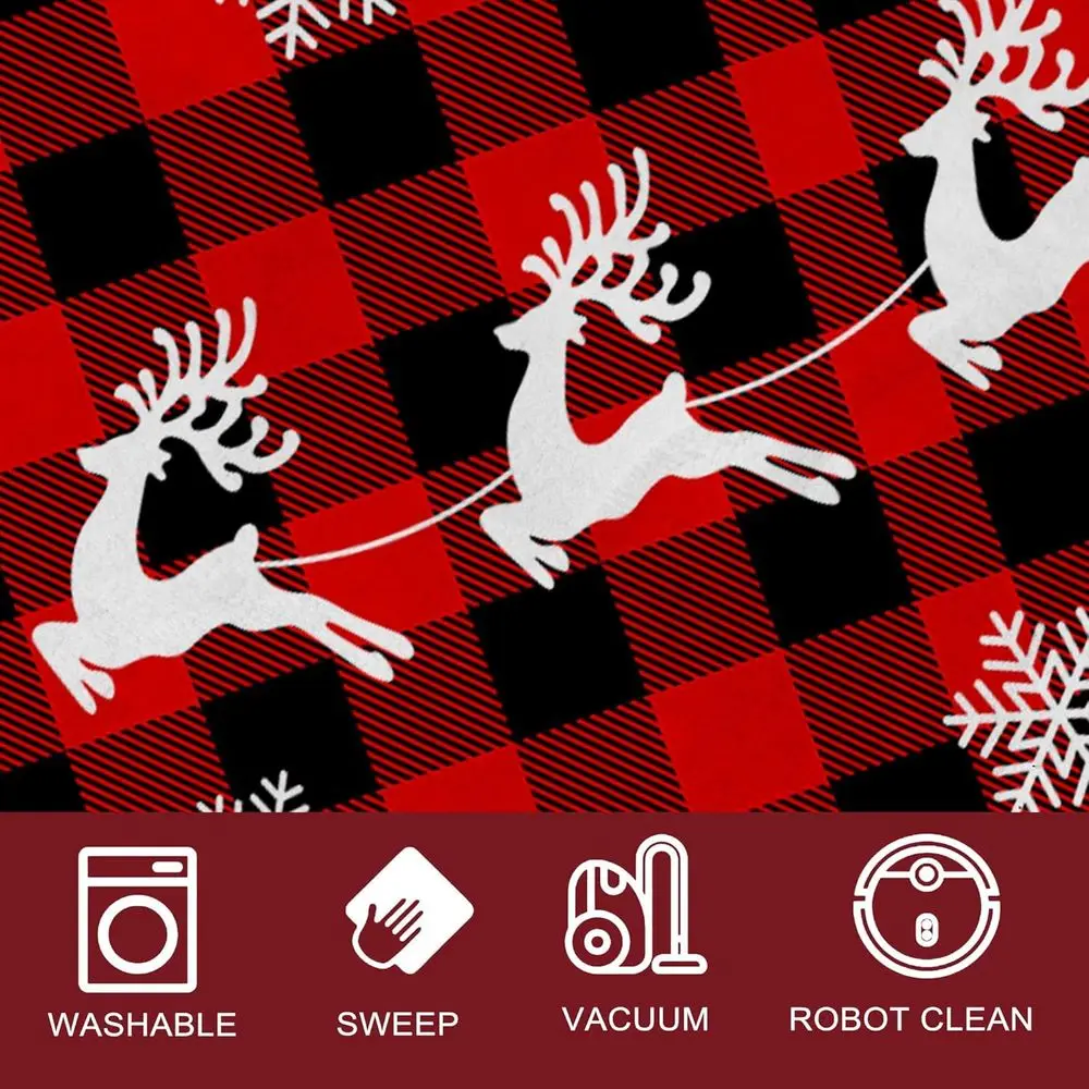 Karpet Natal Kotak-kotak Merah 3x5 - Dapat Dicuci, Anti-Selip, Bulu Pendek untuk Dekorasi Rumah di Hari Raya