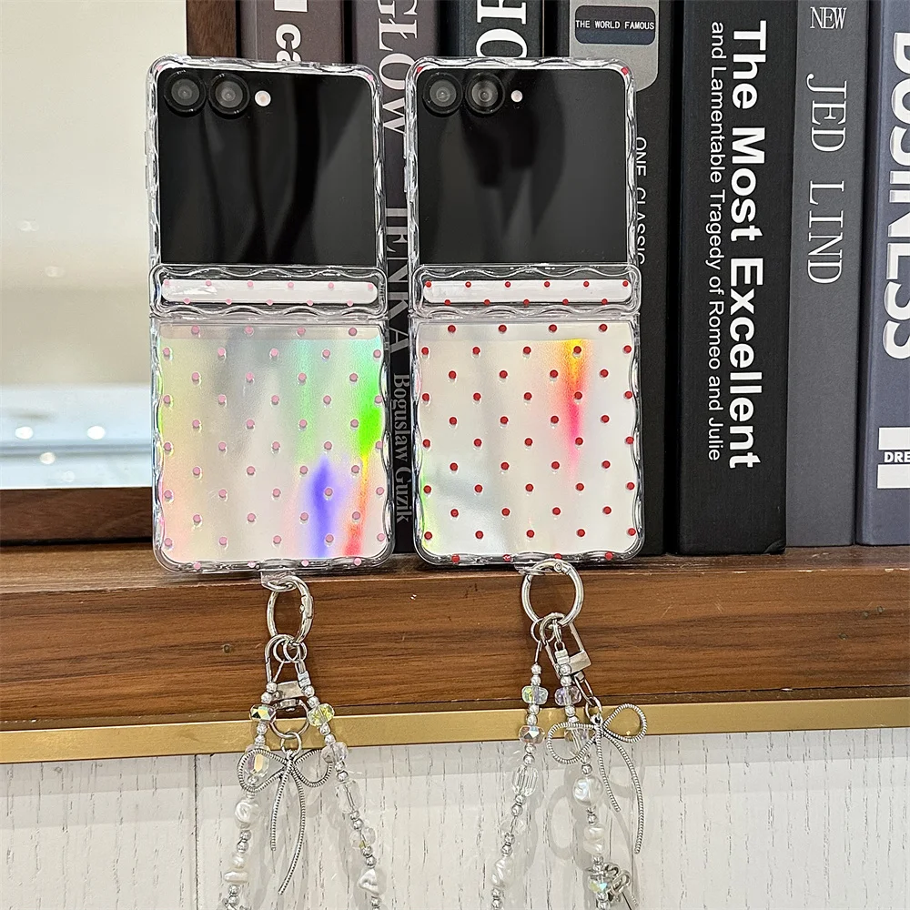 

Korean Simple Polka Dot Magnetic Phone Case for Samsung Galaxy Z Flip7 6 5 Flip6 7FE Flip5 Flip7 Cover With Chain Shockproof Cas