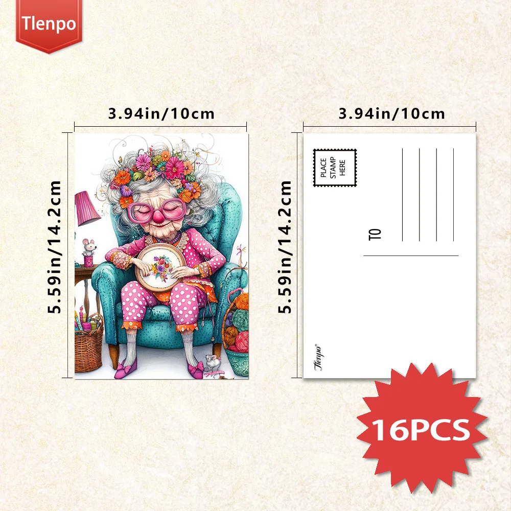 16pcs,embroidered granny postcards,New Year gifts,Christmas gifts,living room decoration, bedroom decoration, high-quality cards
