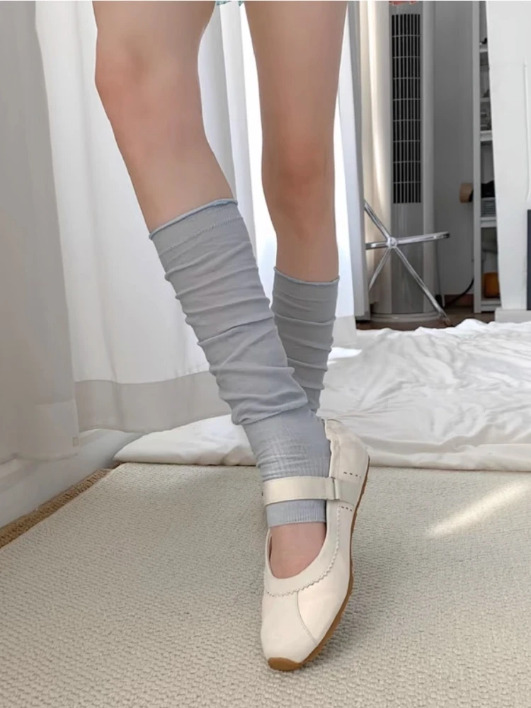 Cienkie, bawełniane ocieplacze na nogi z falbanką, damskie, modne, w stylu Lolita Cos JK, baletowe, jednokolorowe podkolanówki ze ściągaczem na łydce.