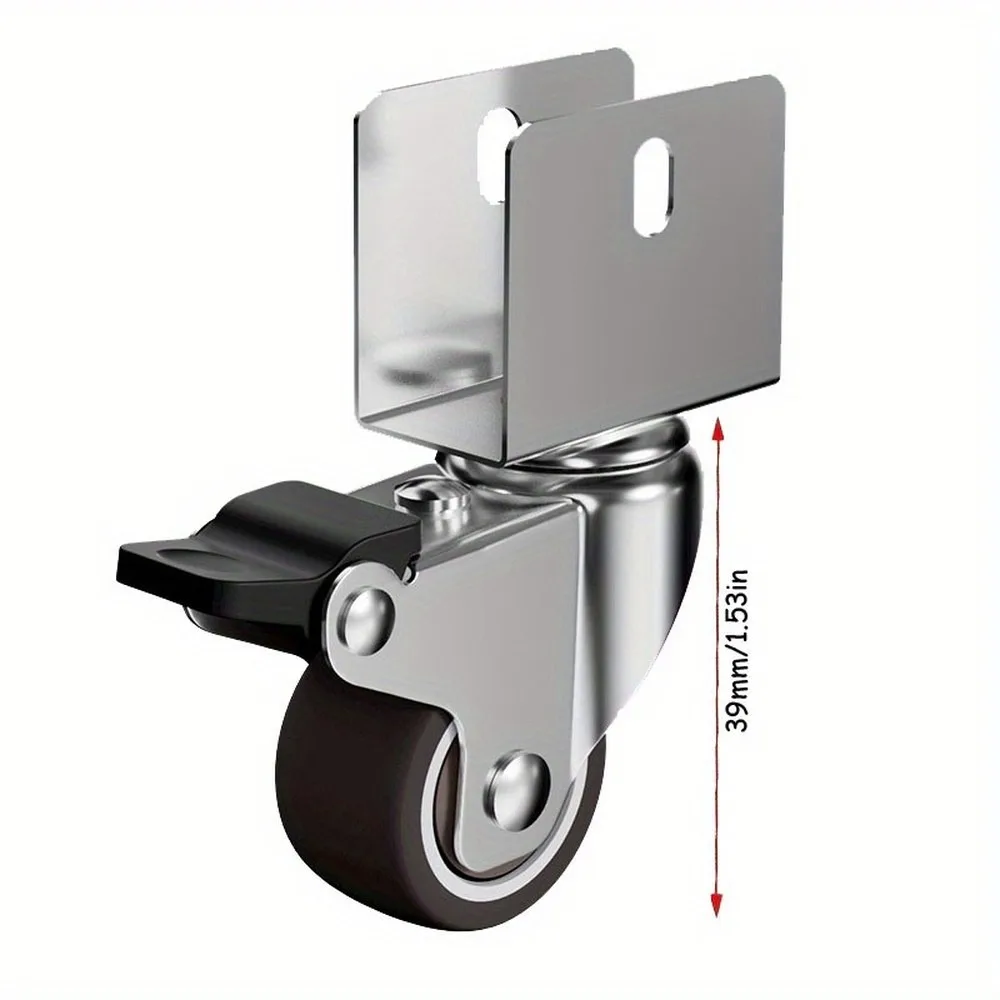 2 Inch Rubber Caster Wheels with U Bracket Set of 4, 360 Degree Swivel Plate Castors with Brake, Heavy Duty Small Furniture