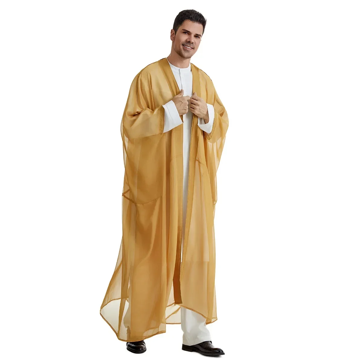 Jubba Thobe Muzułmańska Ramadan Abaja na Modlitwę Odzież Męska Kebaya Otwarta Muzułmańska Kimono Abaja Turcja Arabski Islam Dżellaba Szata