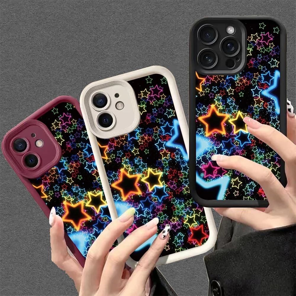 

Colorful five-pointed star soft shell is suitable for iPhone16Pro Max 16 11 15 14 13 12 fashion items for teenagers and girls