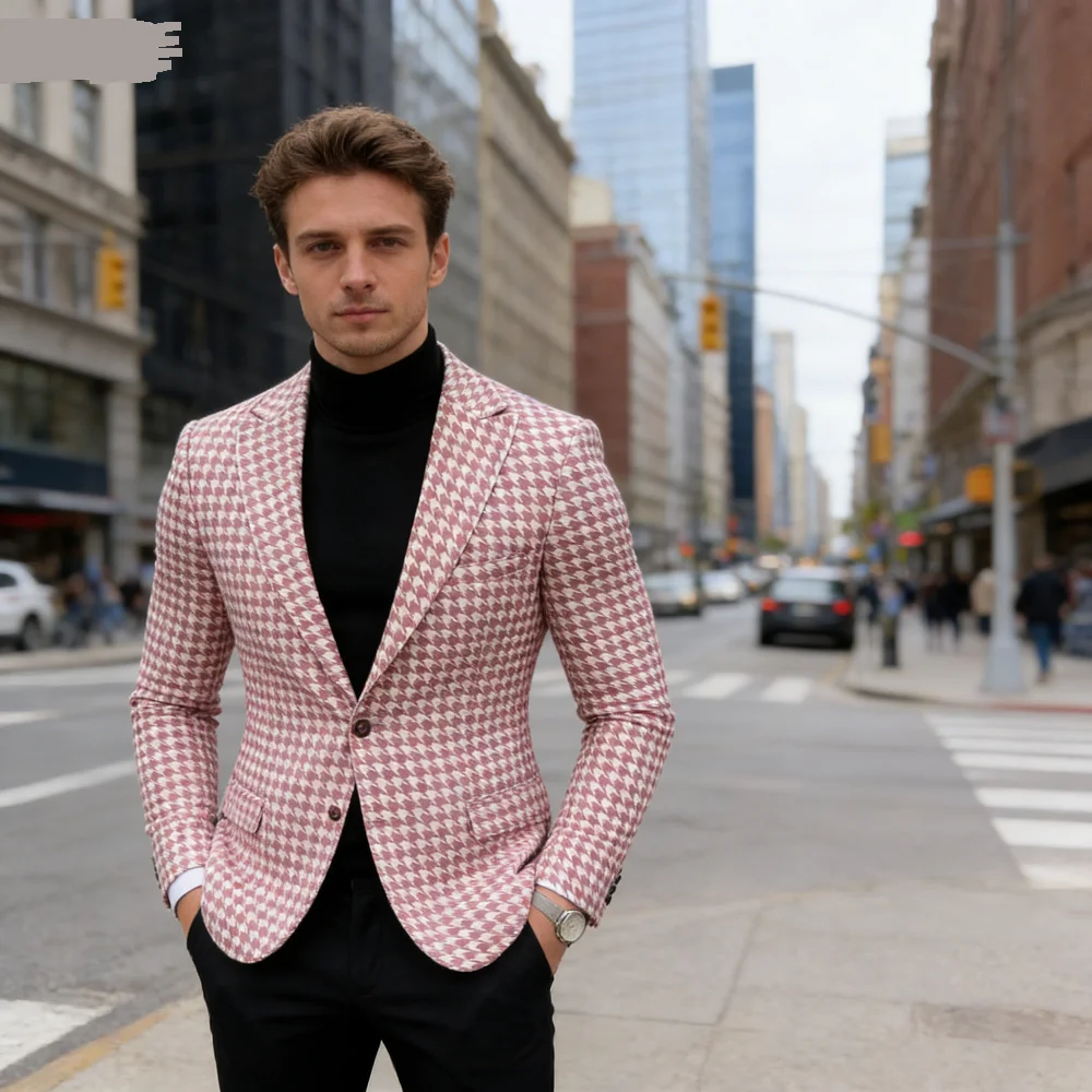 

Мужской шерстяной пиджак с узором «гусиные лапки», приталенный повседневный деловой пиджак с остроконечными лацканами на весну и зиму