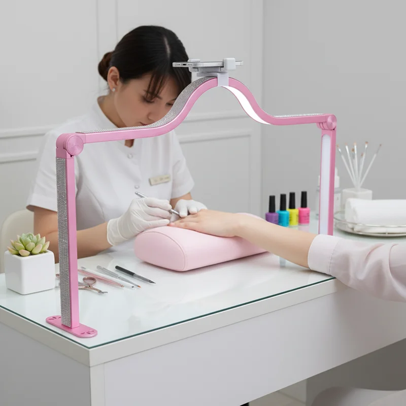

35inch Nail Desk Lamp 48W LED Half Moon Light with Holder Large Sauqre Fill Light for Lash Nails Photography Puzzle Crafting