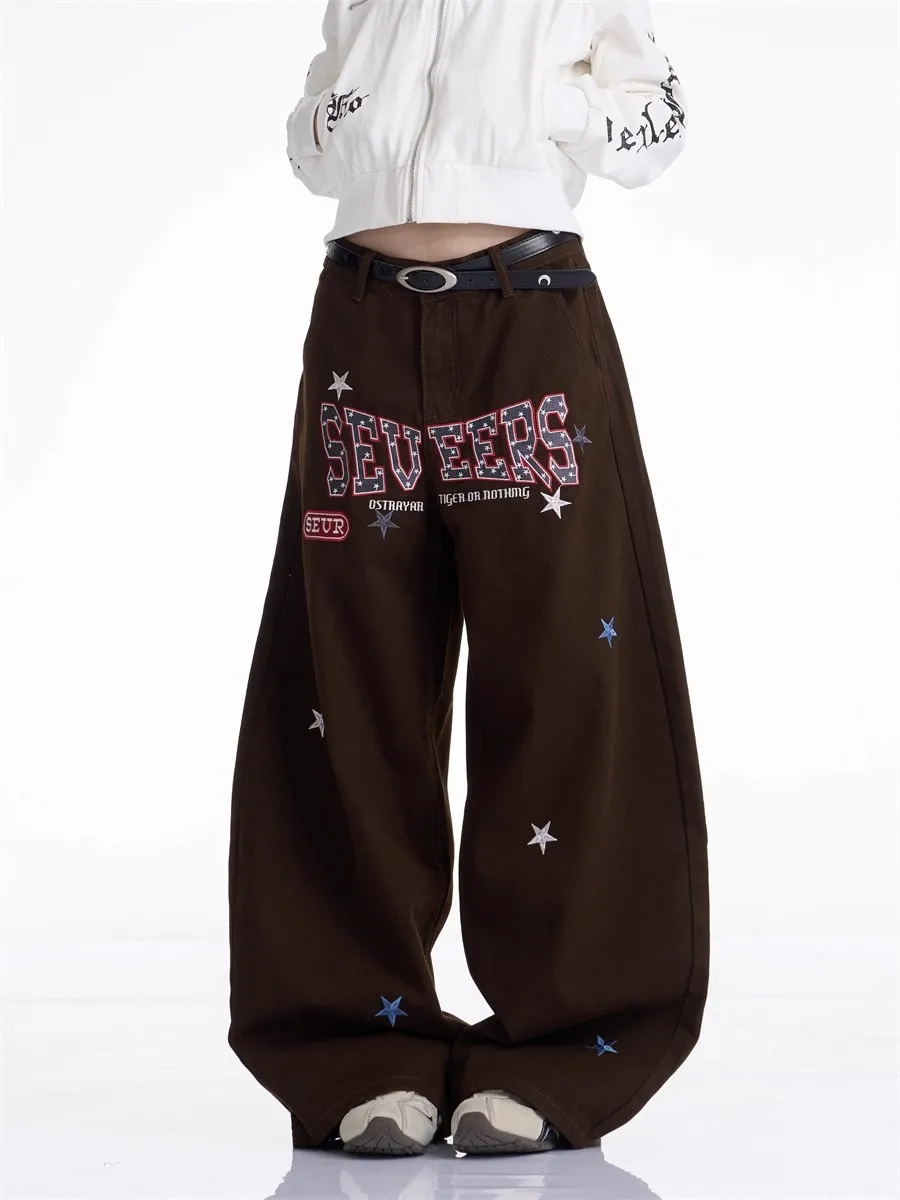 

American Style High Waist Casual Pants Women's Spring Autumn New Loose Slimming Wide Leg Jeans Sexy Girl Knife Pattern