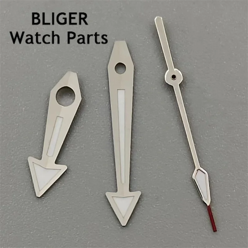 BLIGER silver blue watch hands green luminous hands fit NH35 NH36 movement